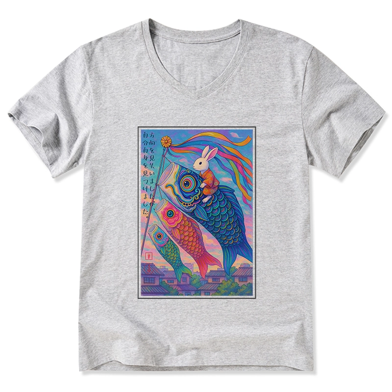 Tokyo-Tiger Ukiyoe Rabbit Ride Carp Streamer Poster V-Neck Classic T-Shirt