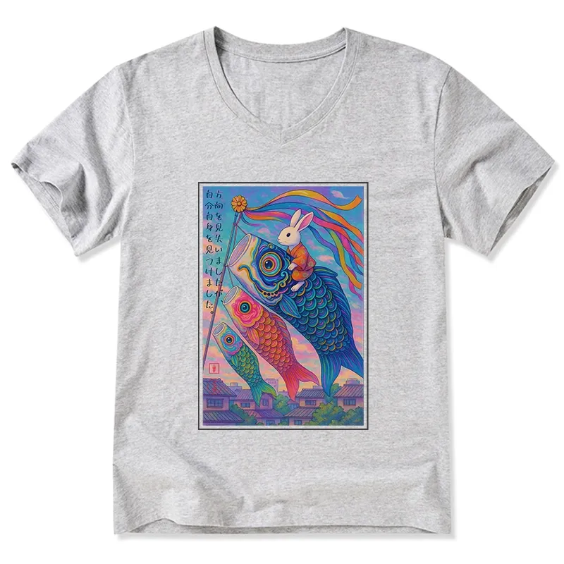 Tokyo-Tiger Ukiyoe Rabbit Ride Carp Streamer Poster V-Neck Classic T-Shirt