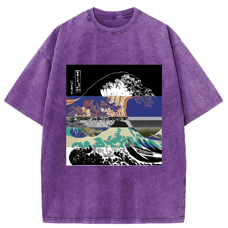 Tokyo-Tiger Ukiyo-e Style Waves Washed T-Shirt