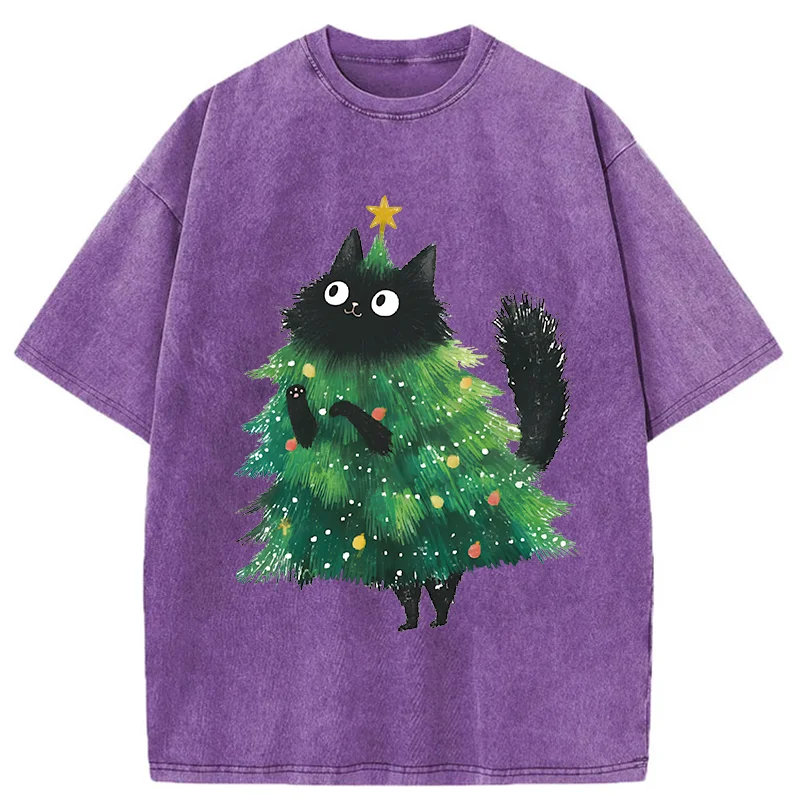 Tokyo-Tiger Christmas Tree Cat Washed T-Shirt