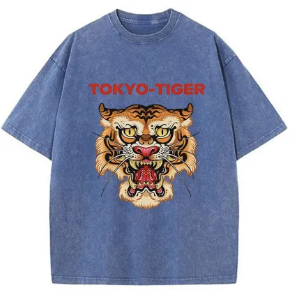 Tokyo-Tiger Retro Japanese Tiger Washed T-Shirt
