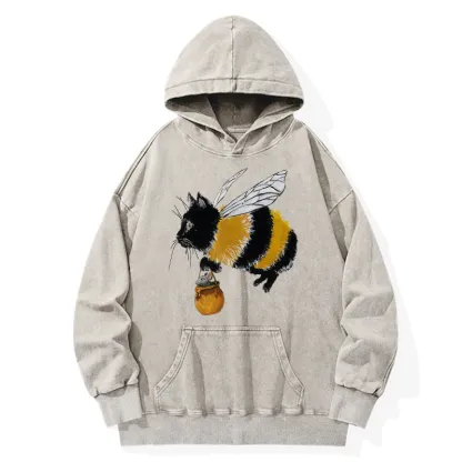 Tokyo-Tiger Catbee Funny Washed Hoodie
