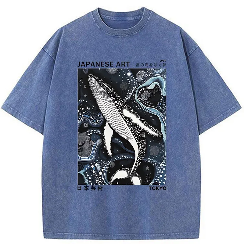 Tokyo-Tiger Polka Dot Art Whale Washed T-Shirt