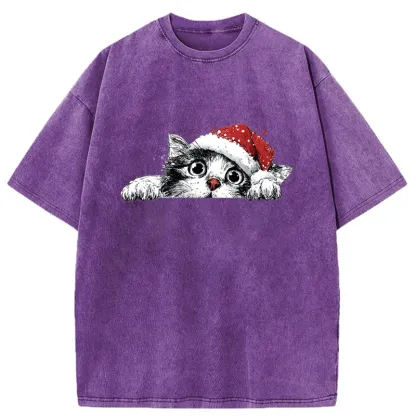 Tokyo-Tiger The Curious Christmas Cat Washed T-Shirt