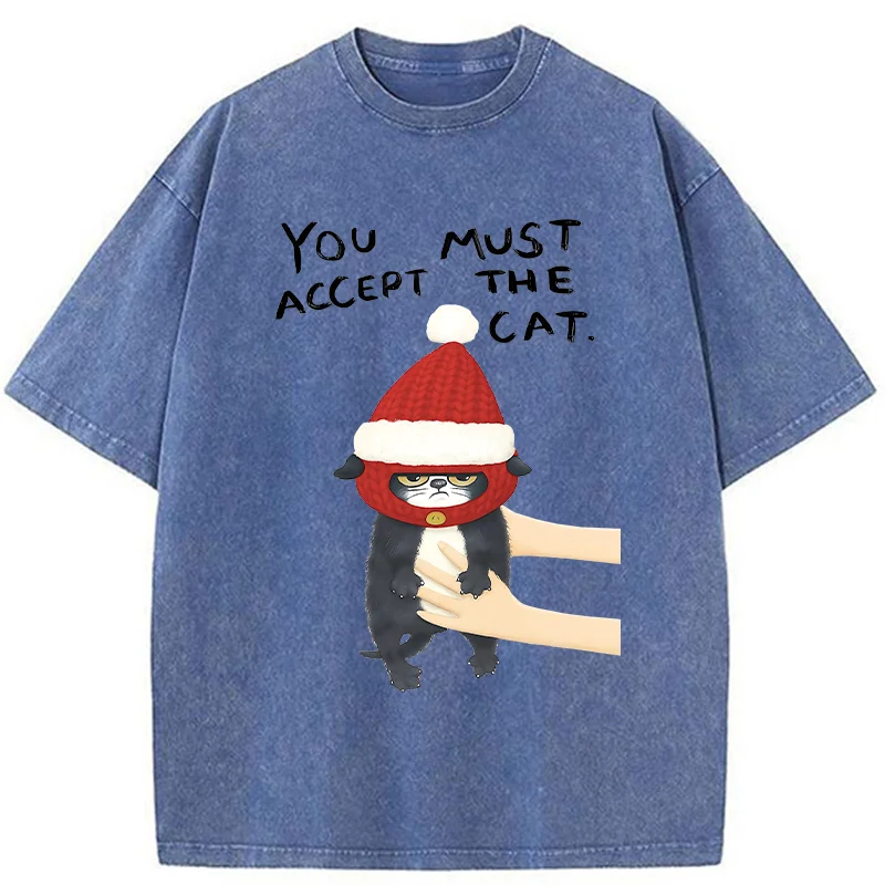 Tokyo-Tiger Accept This Christmas Cat Washed T-Shirt