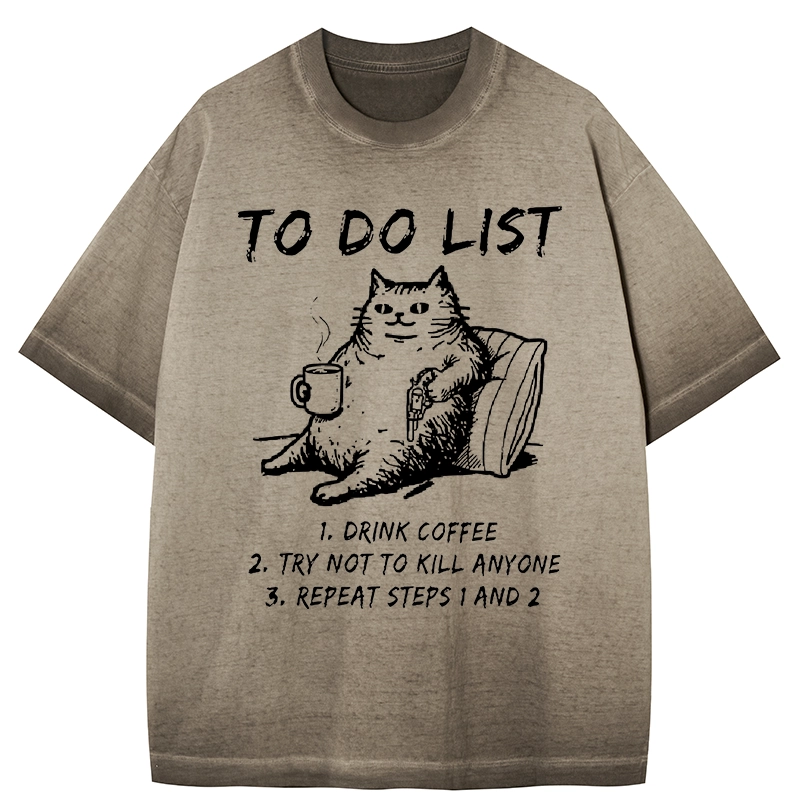 Tokyo-Tiger Cat's To-Do List Gradient Washed T-Shirt