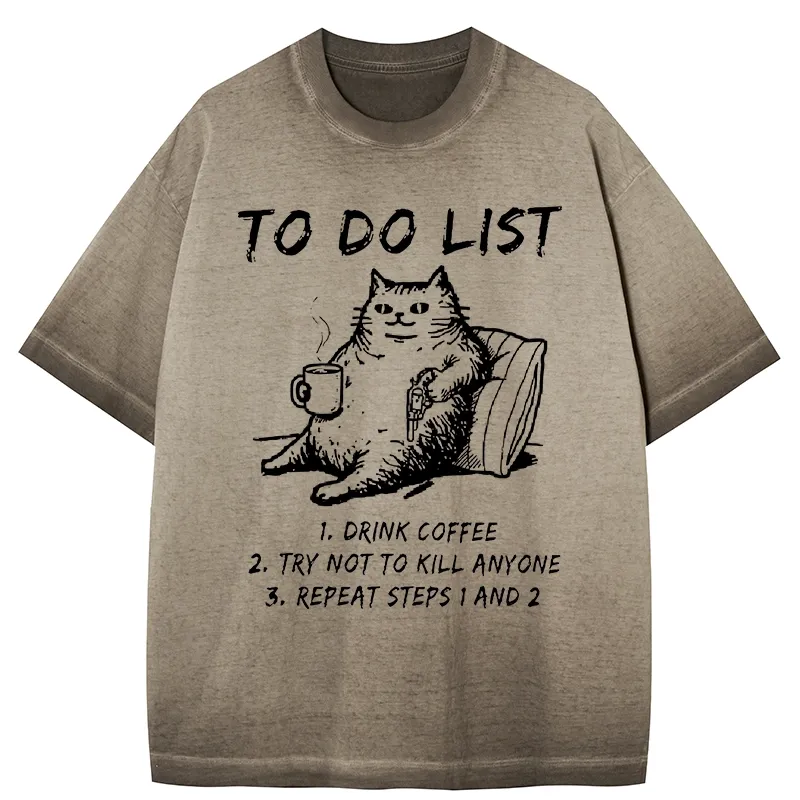 Tokyo-Tiger Cat's To-Do List Gradient Washed T-Shirt