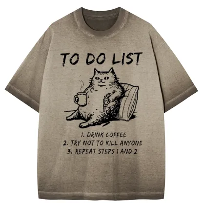 Tokyo-Tiger Cat's To-Do List Gradient Washed T-Shirt