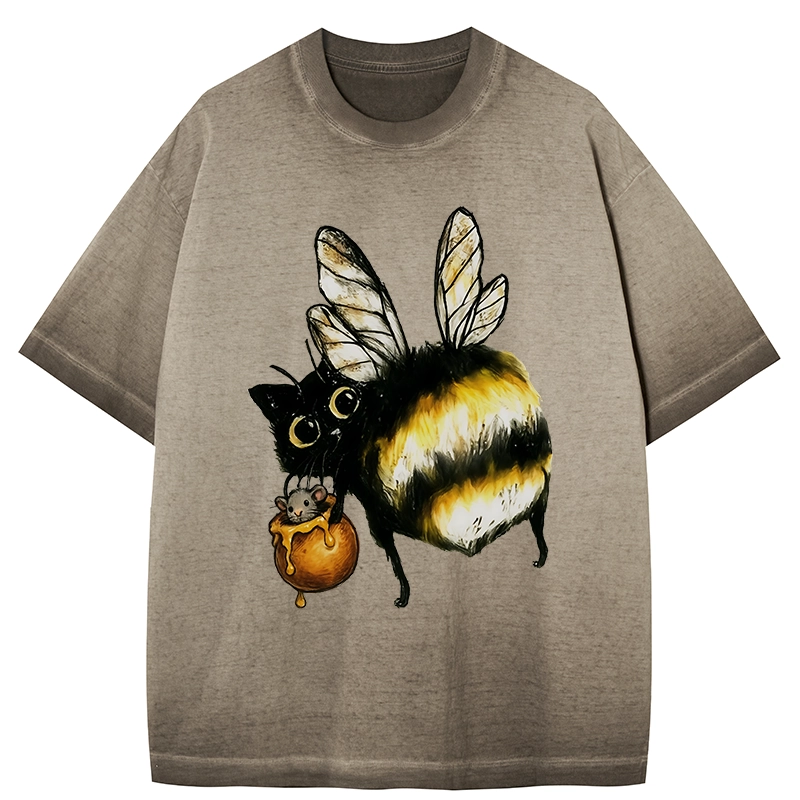 Tokyo-Tiger Cute Catbee Butt Gradient Washed T-Shirt