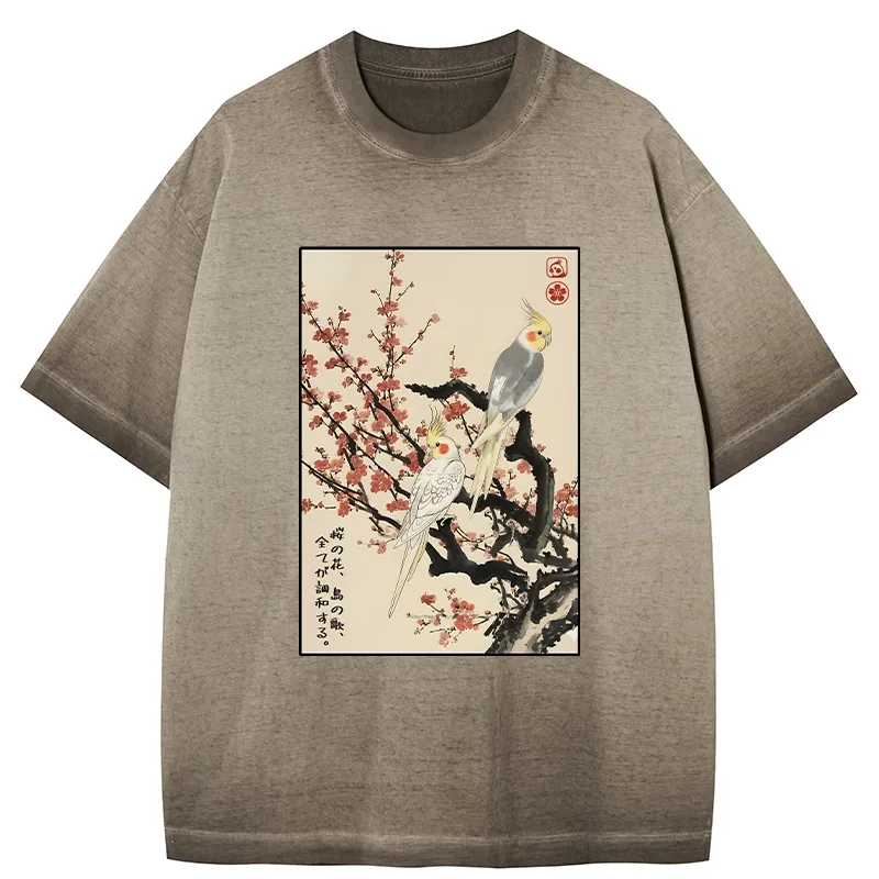 Tokyo-Tiger Whispers of Silent Blossoms Gradient Washed T-Shirt