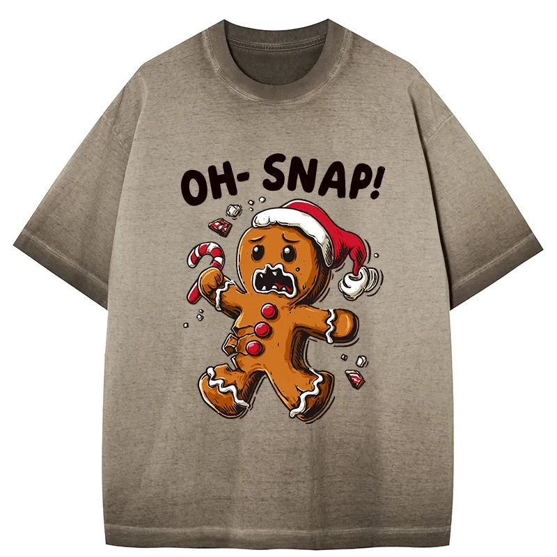 Tokyo-Tiger Oh Snap The Gingerbread Man's Christmas Chaos Gradient Washed T-Shirt