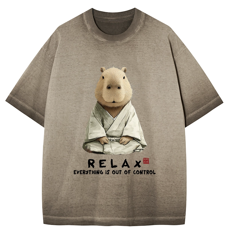 Tokyo-Tiger Zen Capybara：Relax, it's all chaos Gradient Washed T-Shirt