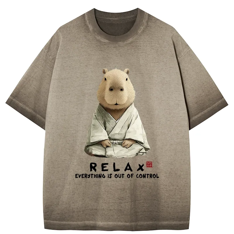 Tokyo-Tiger Zen Capybara：Relax, it's all chaos Gradient Washed T-Shirt