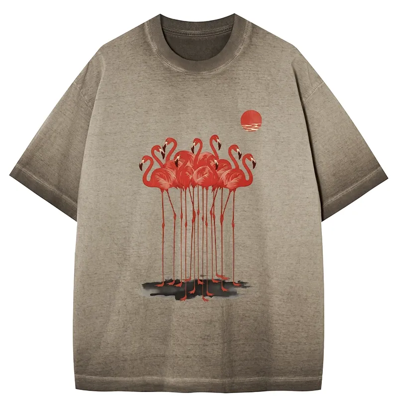 Tokyo-Tiger Flamingos at Dusk Gradient Washed T-Shirt