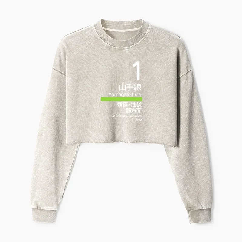 Tokyo-Tiger Tokyo Yamanote Line Platform Sign Washed Crop Sweatshirt