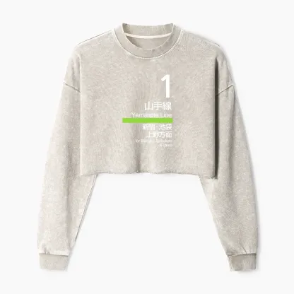 Tokyo-Tiger Tokyo Yamanote Line Platform Sign Washed Crop Sweatshirt