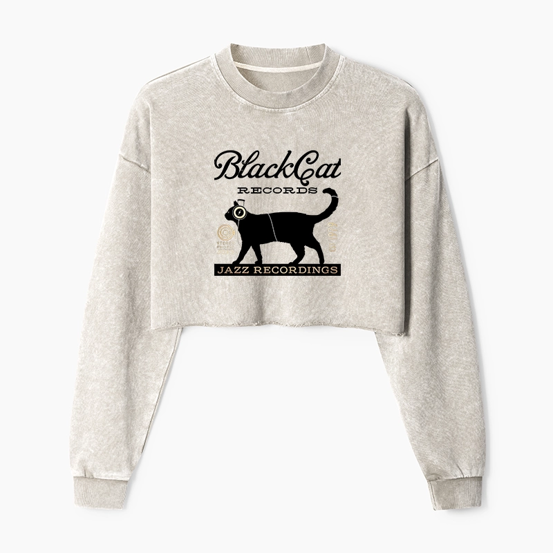 Tokyo-Tiger Black Cat Japan Washed Crop Sweatshirt