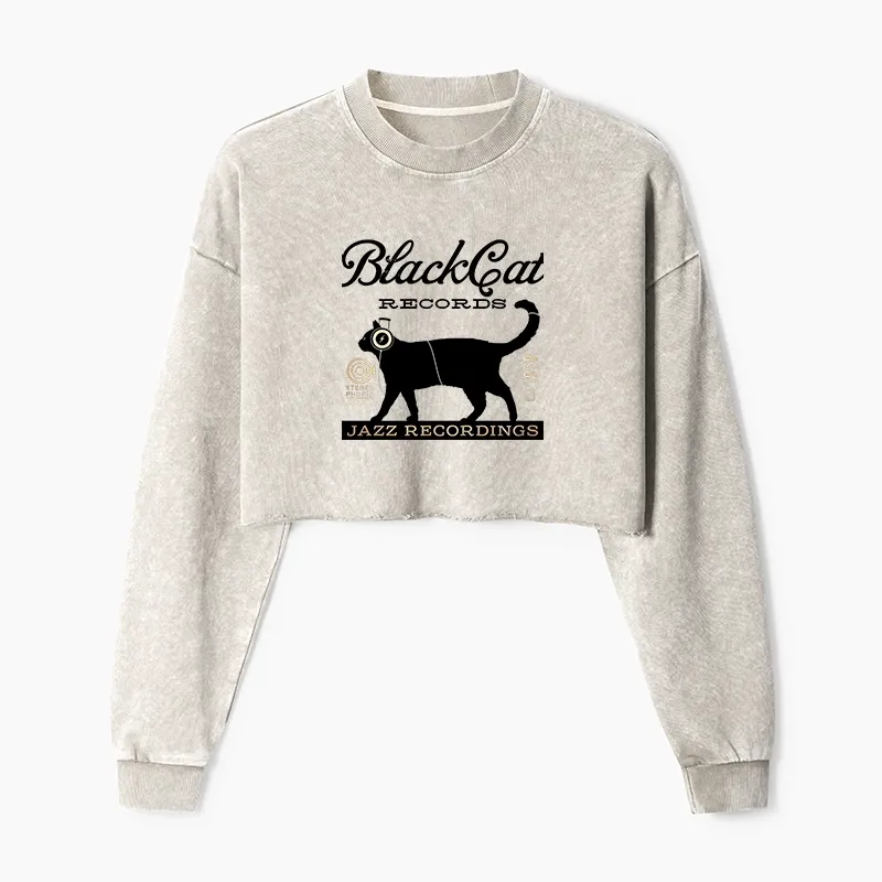Tokyo-Tiger Black Cat Japan Washed Crop Sweatshirt