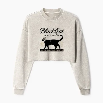 Tokyo-Tiger Black Cat Japan Washed Crop Sweatshirt