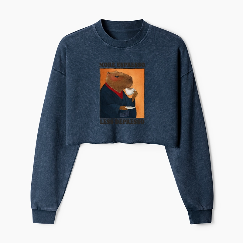 Tokyo-Tiger Elegant Capybara Washed Crop Sweatshirt