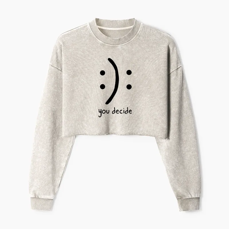 Tokyo-Tiger Laugh Or Sad Washed Crop Sweatshirt