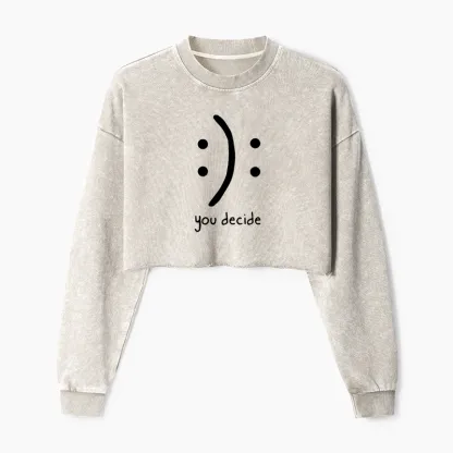 Tokyo-Tiger Laugh Or Sad Washed Crop Sweatshirt
