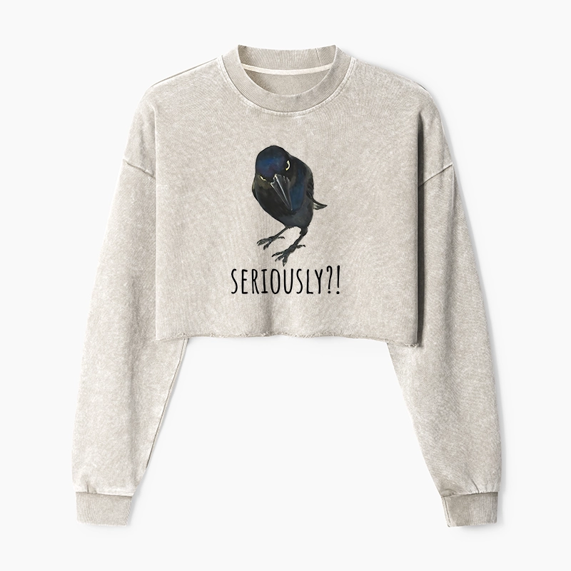 Tokyo-Tiger Raven's Question Washed Crop Sweatshirt