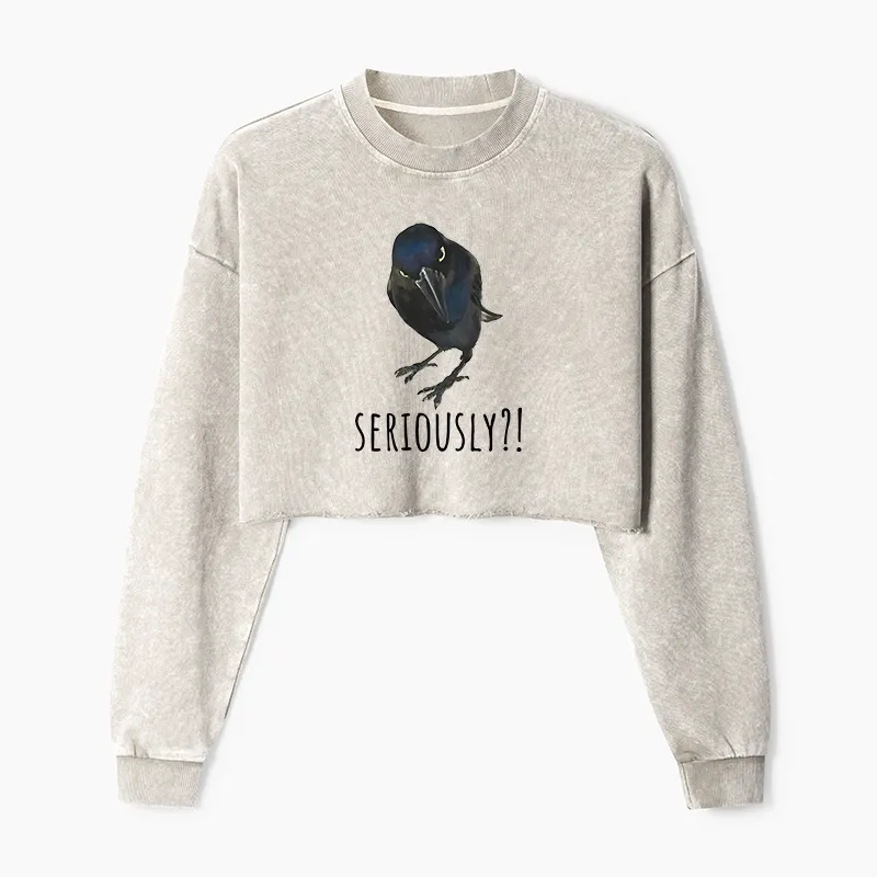 Tokyo-Tiger Raven's Question Washed Crop Sweatshirt