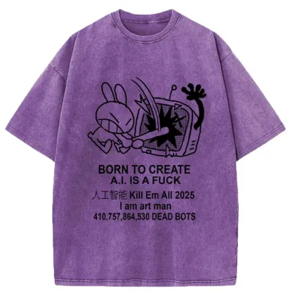 Tokyo-Tiger Reject AI Funny Washed T-Shirt