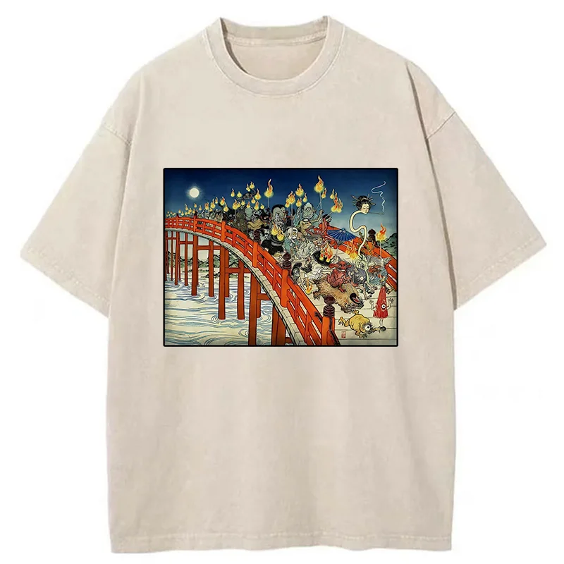 Tokyo-Tiger Hyakki Yagyō Ukiyo-e Washed T-Shirt