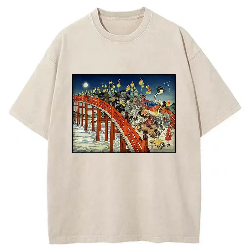 Tokyo-Tiger Hyakki Yagyō Ukiyo-e Washed T-Shirt Sale