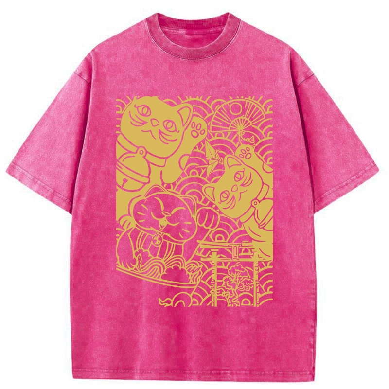 Tokyo-Tiger Lucky Cat Good Luck Washed T-Shirt
