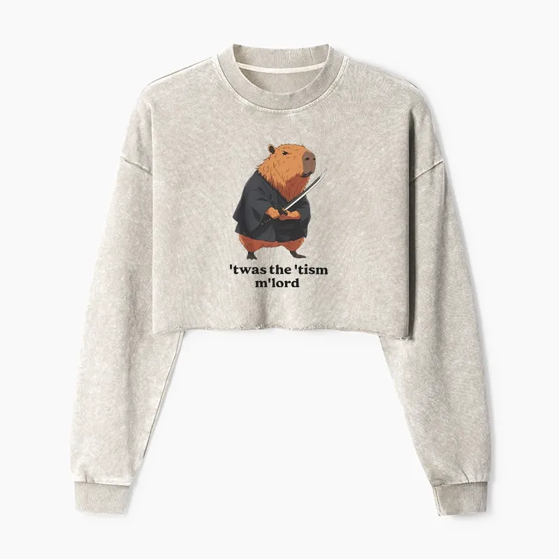 Tokyo-Tiger Focused Samurai Capybara Washed Crop Sweatshirt
