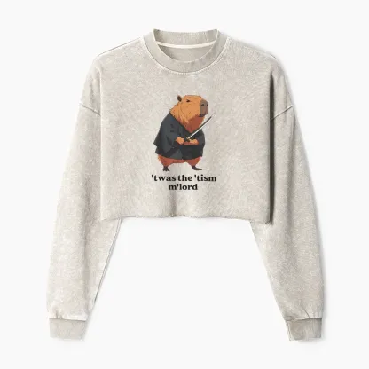 Tokyo-Tiger Focused Samurai Capybara Washed Crop Sweatshirt