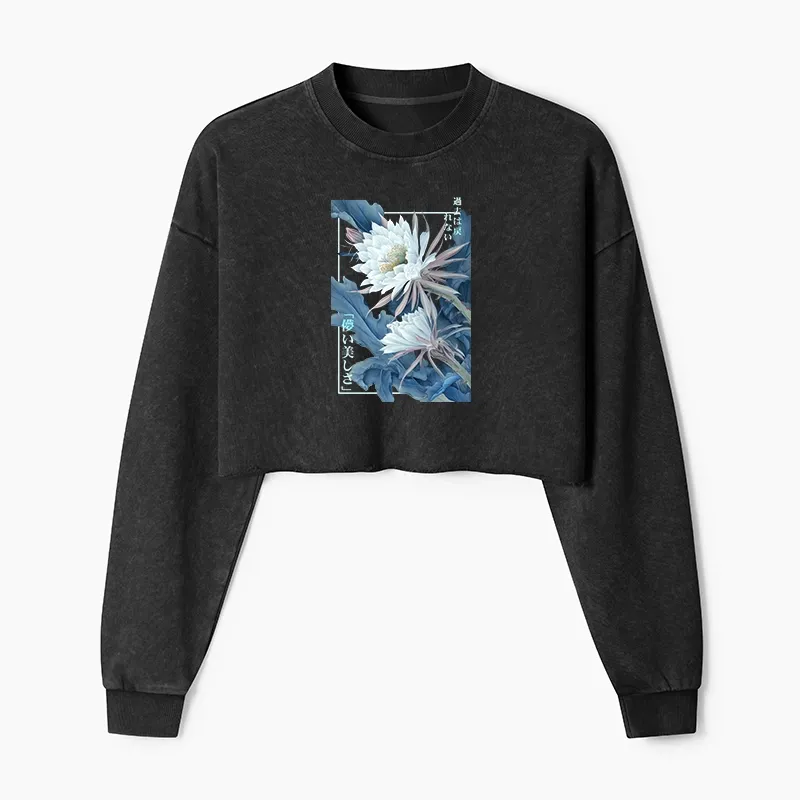 Tokyo-Tiger Vintage Epiphyllum-Short-lived beauty Poster Washed Crop Sweatshirt