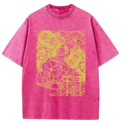 Tokyo-Tiger Lucky Cat Good Luck Washed T-Shirt