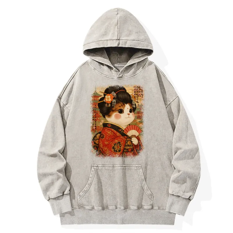 Tokyo-Tiger Ukiyoe Japanese Cat Princess Washed Hoodie