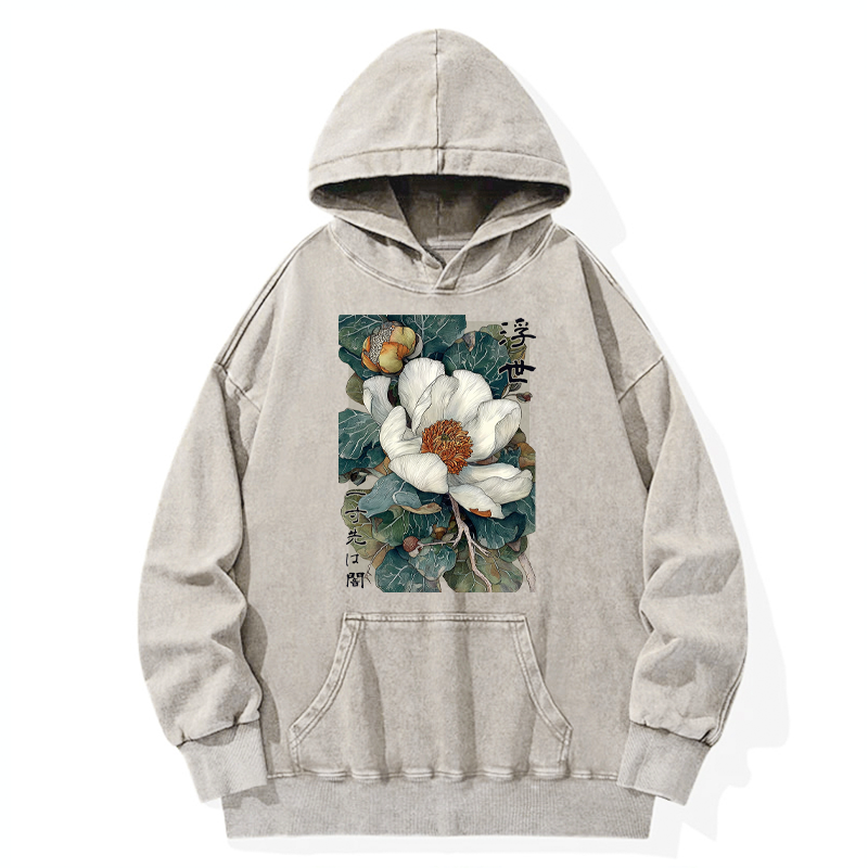 Tokyo-Tiger Ukiyoe Magnolia Flower Poster Washed Hoodie