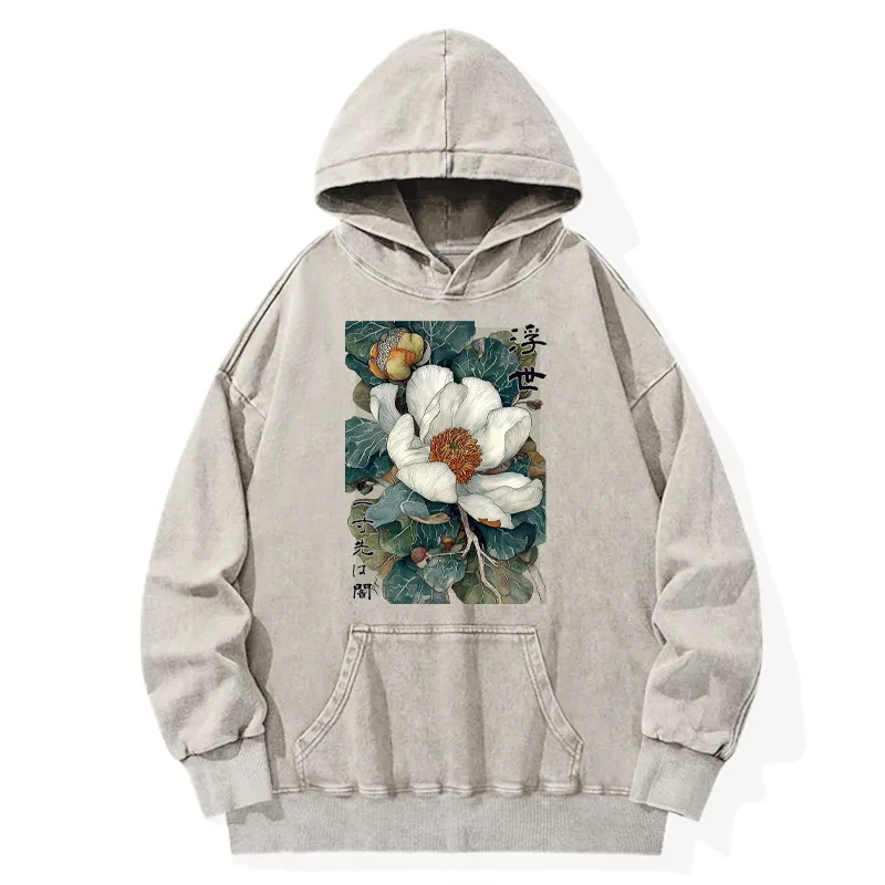 Tokyo-Tiger Ukiyoe Magnolia Flower Poster Washed Hoodie