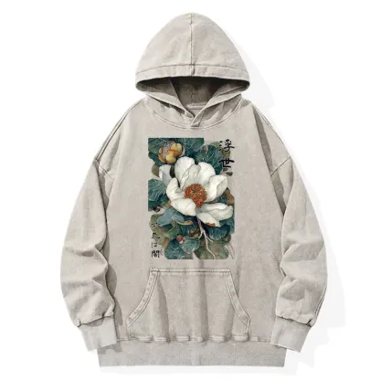 Tokyo-Tiger Ukiyoe Magnolia Flower Poster Washed Hoodie