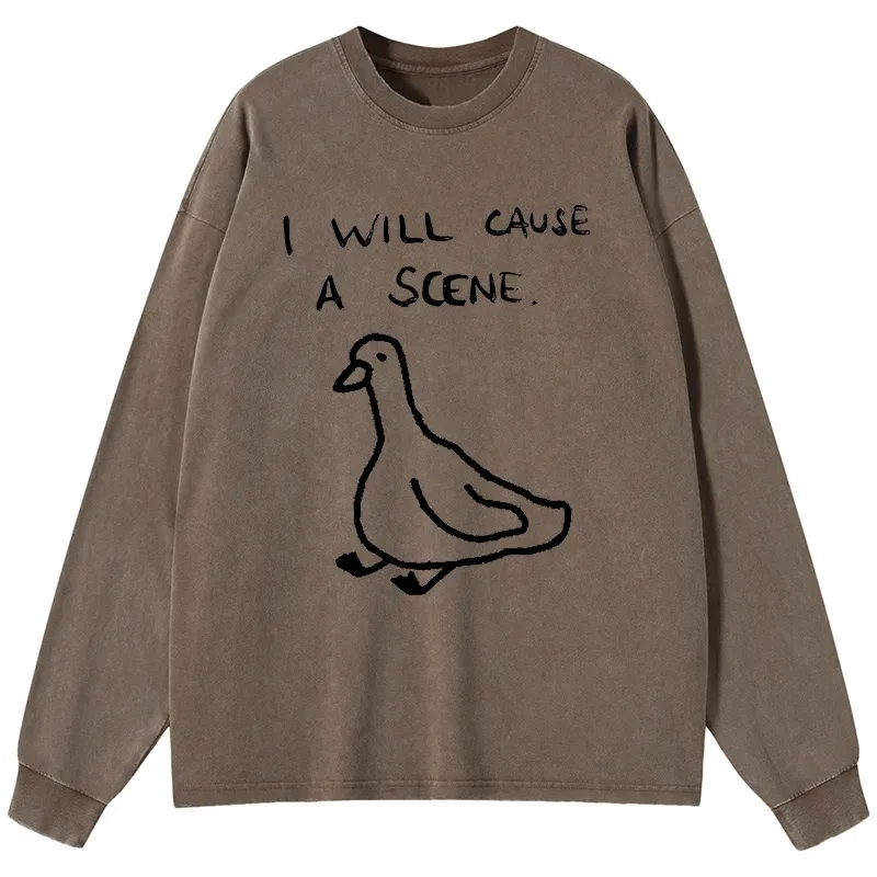 Tokyo-Tiger Stupid Goose Funny Japan Retro Washed Long Sleeve T-Shirt