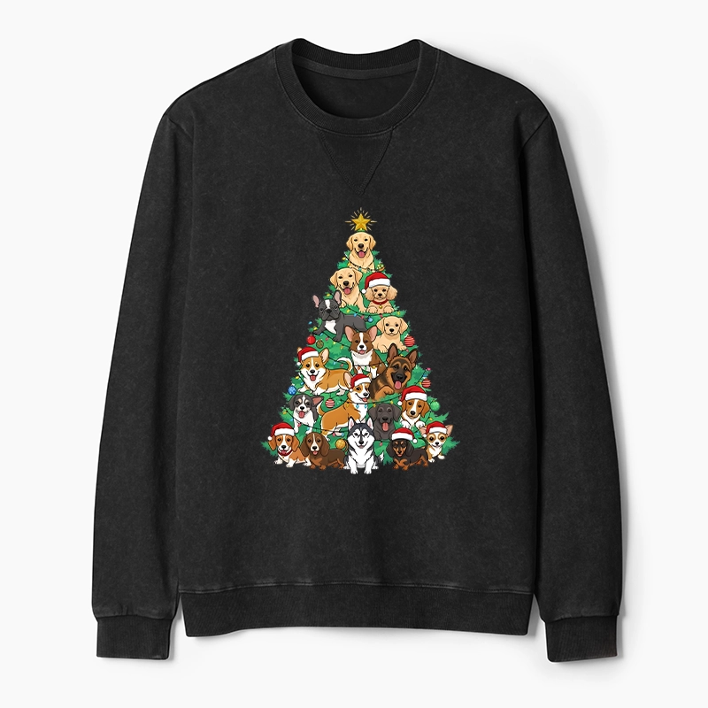 Tokyo-Tiger Christmas Tree Dog Funny Washed Terry Sweatshirt