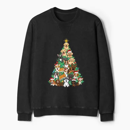 Tokyo-Tiger Christmas Tree Dog Funny Washed Terry Sweatshirt