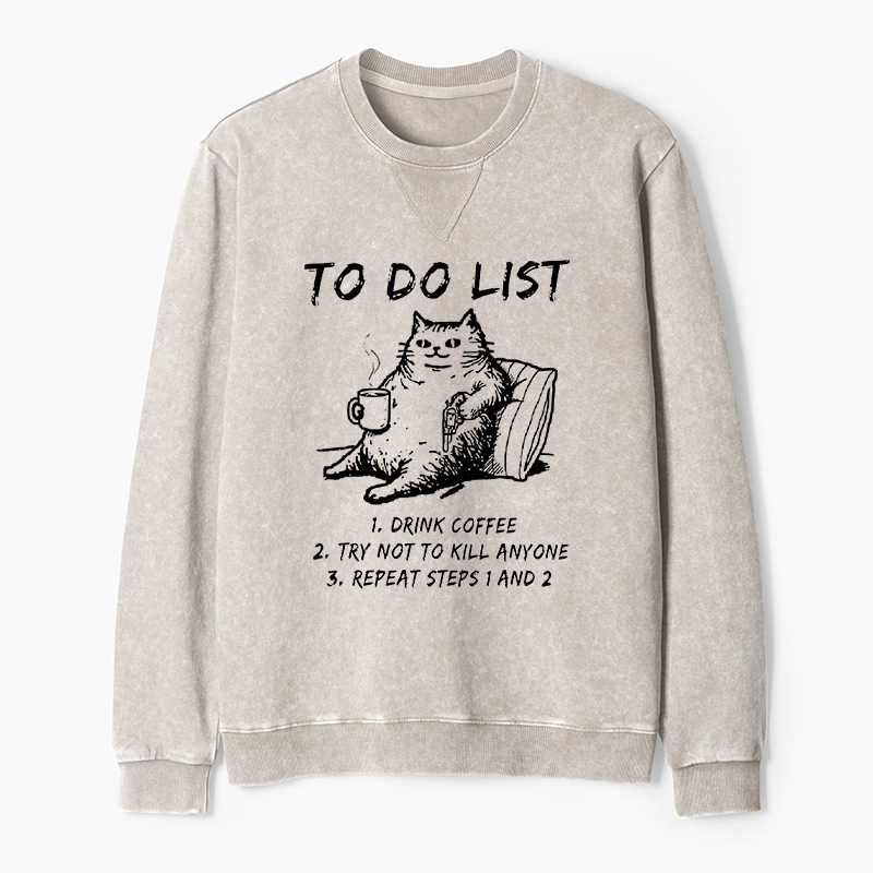 Tokyo-Tiger Cat's To-Do List Washed Terry Sweatshirt