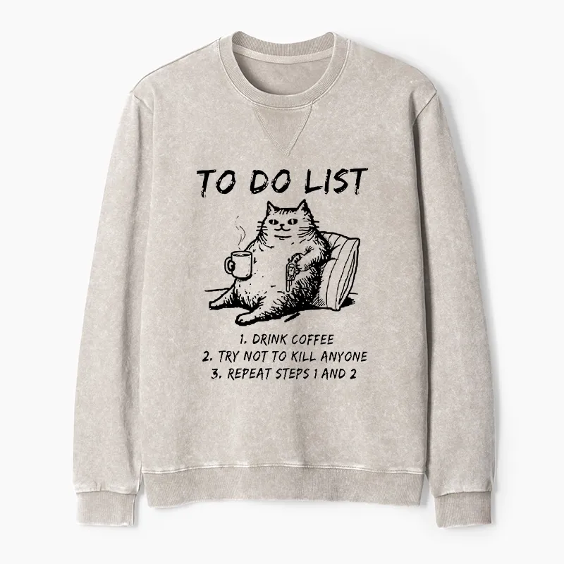 Tokyo-Tiger Cat's To-Do List Washed Terry Sweatshirt