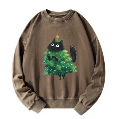 Tokyo-Tiger Christmas Tree Cat Japan Washed Sweatshirt