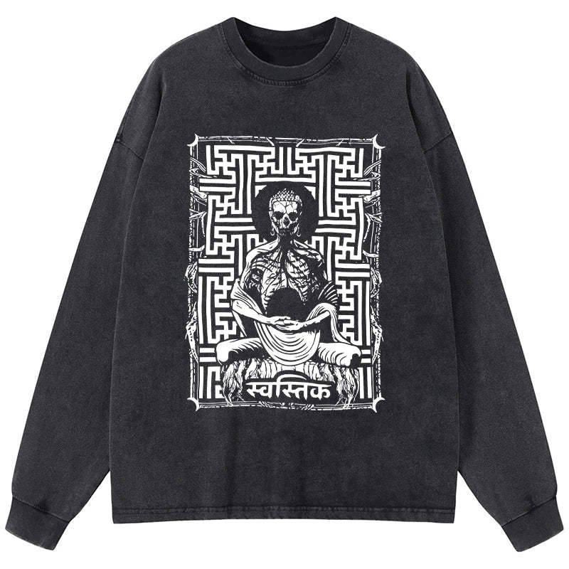 Tokyo-Tiger Sayagata Buddha Graphic Washed Long Sleeve T-Shirt Sale