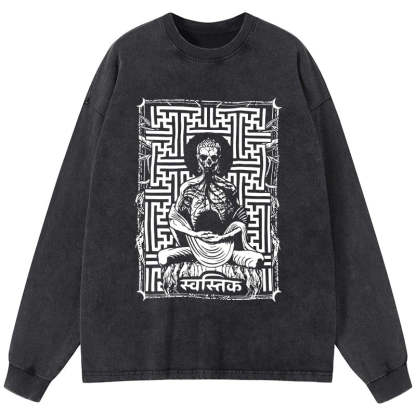 Tokyo-Tiger Sayagata Buddha Graphic Washed Long Sleeve T-Shirt