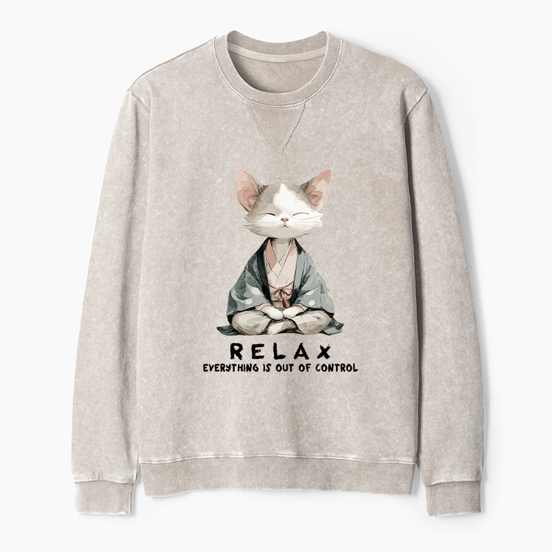 Tokyo-Tiger Zen Cat Relaxation，Everything's Out Of Control Washed Terry Sweatshirt