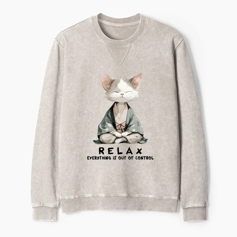 Tokyo-Tiger Zen Cat Relaxation，Everything's Out Of Control Washed Terry Sweatshirt